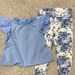 Janie and Jack Blue Ruffle Sleeve Top & Blue Floral Leggings Set